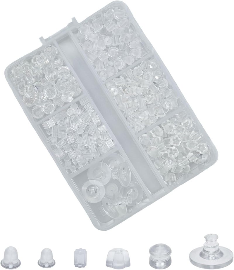 Mevodeata 6 Styles 350 Pcs Soft Clear Earring Backs for Studs,Silicone Earring Backs,Hypoallergenic Safety Earrings Backs Replacement - Image 1